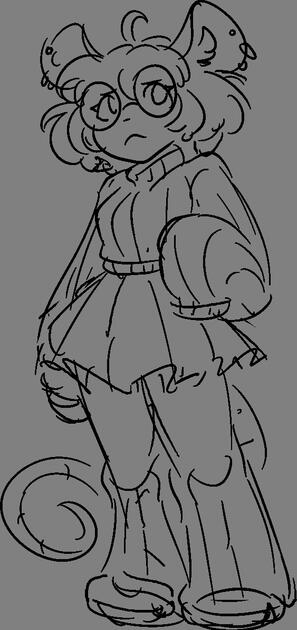 Mouse anime mousegirl with big glasses and leg warmers and sweater