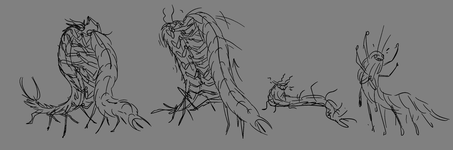 two centipede like bugs wrestling for dominance